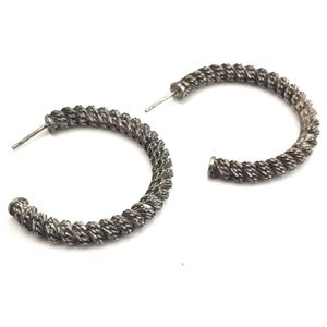 Vintage Art Deco Sterling Silver Marcasite Large Hoop Earrings